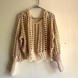Unbranded Cream Coastal Loose Knit Cropped‎ boho festival swim Beachy one size